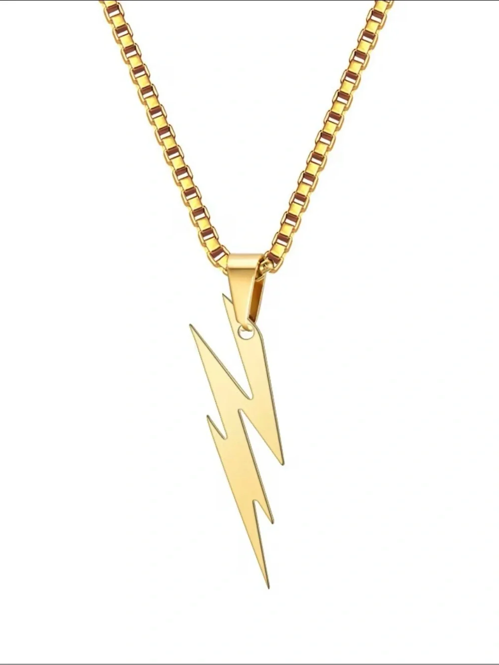 Stainless steel Gold Lightning Bolt Pendant Necklace - Women Jewelry